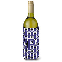 Letter P Voetbal Paarse en witte wijnfles Drankisolator Hugger CJ1068-PLITERK