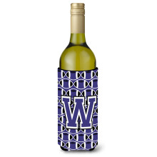 Letter W voetbal paarse en witte wijnfles drankisolator Hugger CJ1068-WLITERK