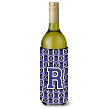 Letter R Voetbal Paarse en witte wijnfles Drankisolator Hugger CJ1068-RLITERK