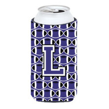 Letter L Jalkapallo Purppura ja valkoinen Tall Boy Juomaeriste Hugger CJ1068-LTBC