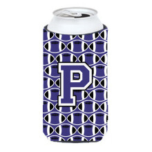 Letter P Jalkapallo Purppura ja valkoinen Tall Boy Juomaeriste Hugger CJ1068-PTBC