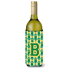Letter B Voetbal Groen en Goud Wijnfles Drankisolator Hugger CJ1069-BLITERK