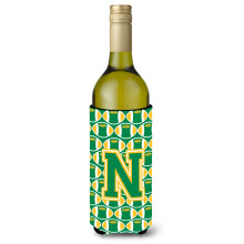Letter N Voetbal Groen en Goud Wijnfles Drank Isolator Hugger CJ1069-NLITERK