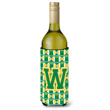 Letter W Voetbal Groen en Goud Wijnfles Drankisolator Hugger CJ1069-WLITERK