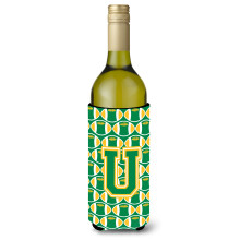 Letter U Voetbal Groen en Goud Wijnfles Drankisolator Hugger CJ1069-ULITERK