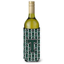Letter T Voetbal Groene en witte wijnfles Drankisolator Hugger CJ1071-TLITERK