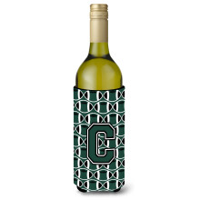 Letter C Voetbal Groene en witte wijnfles Drankisolator Hugger CJ1071-CLITERK