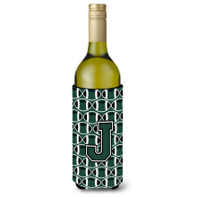 Letter J Voetbal Groene en witte wijnfles Drankisolator Hugger CJ1071-JLITERK