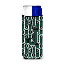 Letter J Football Groen en Wit Ultra Drankisolatoren voor slanke blikjes CJ1071-JMUK