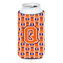Letter Q Football Orange White and Regalia Tall Boy Beverage Insulator Hugger CJ1072-QTBC""""