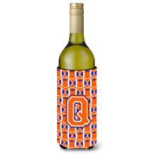 """"Letter Q Voetbal Oranje Wit en Regalia Wijnfles Drankisolator Hugger CJ1072-QLITERK""""
