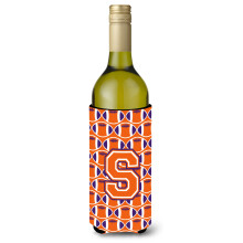 Letter S Football Orange White and Regalia Wine Bottle Juomaeriste Hugger CJ1072-SLITERK""""