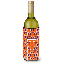 Letter T Football Orange White and Regalia Wine Bottle Juomaeriste Hugger CJ1072-TLITERK""""