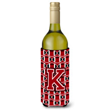 """"Letter K Voetbal Rood Zwart en Wit Wijnfles Drankisolator Hugger CJ1073-KLITERK""""