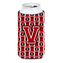 Letter V Football Red Black and White Tall Boy Beverage Insulator Hugger CJ1073-VTBC""""