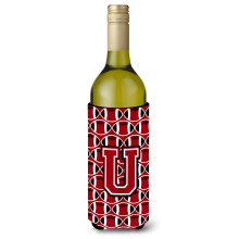 """"Letter U Voetbal Rood Zwart-wit Wijnfles Drankisolator Hugger CJ1073-ULITERK""""