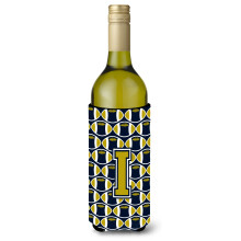 Letter I Voetbal Blauw en Goud Wijnfles Drankisolator Hugger CJ1074-ILITERK
