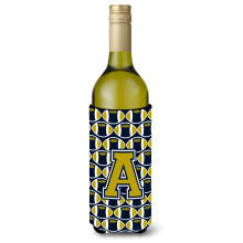 Letter A Voetbal Blauw en Goud Wijnfles Drankisolator Hugger CJ1074-ALITERK