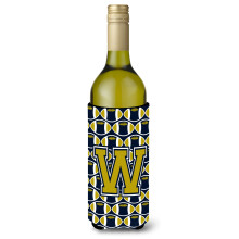 Letter W Voetbal Blauw en Goud Wijnfles Drankisolator Hugger CJ1074-WLITERK