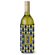 Letter D Voetbal Blauw en Goud Wijnfles Drankisolator Hugger CJ1074-DLITERK