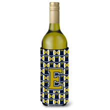 Letter E Voetbal Blauw en Goud Wijnfles Drankisolator Hugger CJ1074-ELITERK