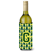 Letter G Voetbal Groene en Gele Wijnfles Drankisolator Hugger CJ1075-GLITERK