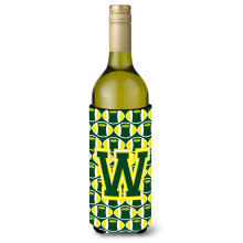 Letter W Voetbal Groene en Gele Wijnfles Drankisolator Hugger CJ1075-WLITERK