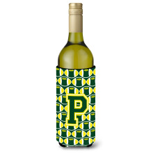 Letter P Voetbal Groene en Gele Wijnfles Drankisolator Hugger CJ1075-PLITERK