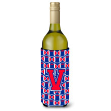 Letter V Voetbal Crimson en Yale Blue Wijnfles Drankisolator Hugger CJ1076-VLITERK