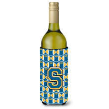 Letter S Voetbal Blauw en Goud Wijnfles Drankisolator Hugger CJ1077-SLITERK