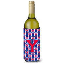 Letter Y Football Crimson en Yale Blue Wine Bottle Beverage Isolulator Hugger CJ1076-YLITERK