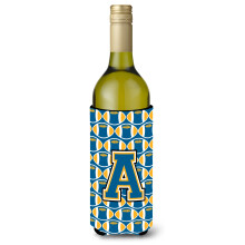 Letter A Voetbal Blauw en Goud Wijnfles Drankisolator Hugger CJ1077-ALITERK