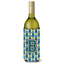 Letter B Voetbal Blauw en Goud Wijnfles Drankisolator Hugger CJ1077-BLITERK