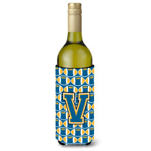 Letter V Voetbal Blauw en Goud Wijnfles Drankisolator Hugger CJ1077-VLITERK