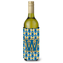 Letter W Voetbal Blauw en Goud Wijnfles Drankisolator Hugger CJ1077-WLITERK