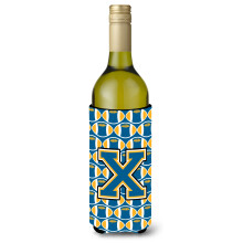 Letter X Voetbal Blauw en Goud Wijnfles Drankisolator Hugger CJ1077-XLITERK