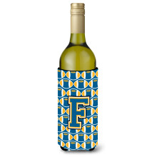 Letter F Voetbal Blauw en Goud Wijnfles Drankisolator Hugger CJ1077-FLITERK