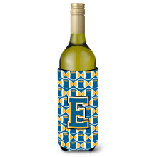 Letter E Voetbal Blauw en Goud Wijnfles Drankisolator Hugger CJ1077-ELITERK