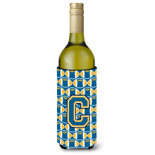 Letter C Voetbal Blauw en Goud Wijnfles Drank Isolator Hugger CJ1077-CLITERK