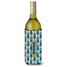 Letter I Voetbal Blauw en Goud Wijnfles Drankisolator Hugger CJ1077-ILITERK