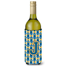 Letter J Voetbal Blauw en Goud Wijnfles Drank Isolator Hugger CJ1077-JLITERK