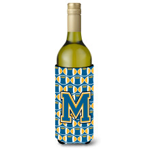 Letter M Voetbal Blauw en Goud Wijnfles Drankisolator Hugger CJ1077-MLITERK