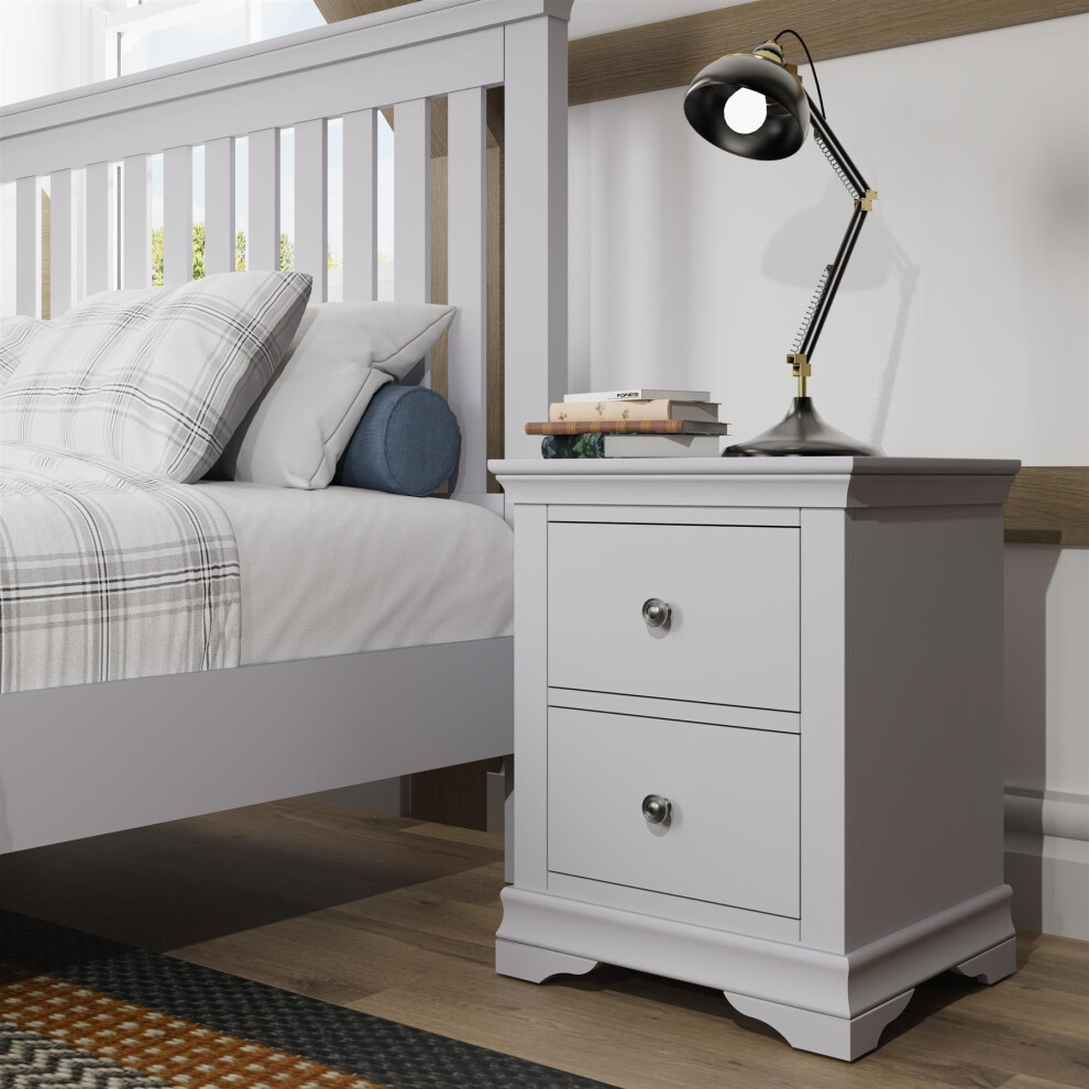 (Grey) 2 Drawers Bedside Bedroom Furniture Assembled Solid Oak Veneer