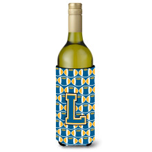 Letter L Voetbal Blauw en Goud Wijnfles Drank Isolator Hugger CJ1077-LLITERK