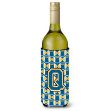 Letter Q Voetbal Blauw en Goud Wijnfles Drankisolator Hugger CJ1077-QLITERK