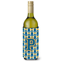 Letter P Voetbal Blauw en Goud Wijnfles Drankisolator Hugger CJ1077-PLITERK