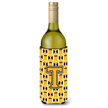 """" Letter t Football Black Old Gold and White Buttle Buttle Beaverage Izsolator Hugger CJ1080-Tliterk """"