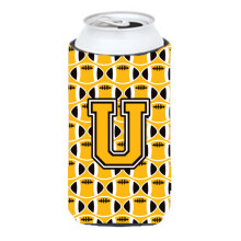Letter U Football Black Old Gold and White Tall Boy Beverage Insulator Hugger CJ1080-UTBC""""