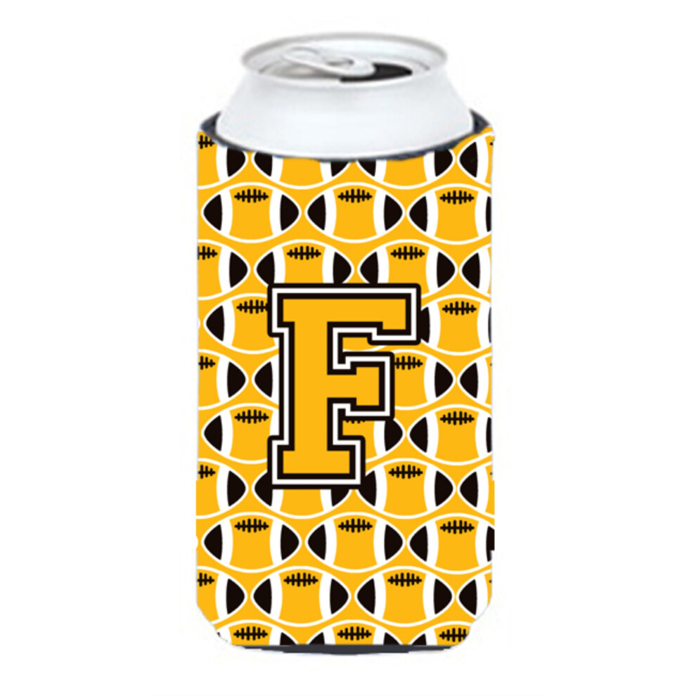 """"Buchstabe F Fu Ball Schwarz Altgold Und Wei Tall Boy Getr Nke-Isolierflasche Hugger CJ1080-FTBC""""-image