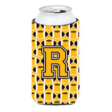 Letter R Football Black Old Gold and White Tall Boy Beverage Insulator Hugger CJ1080-RTBC""""